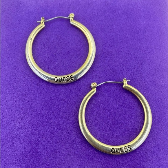 💛 Guess Gold and Silver Classic Hoop Earrings - Picture 1 of 5